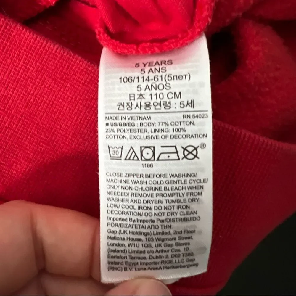 Baby GAP Disney Hoodie 5 Years Toddler Mickey Mouse Full Zip Red Long Sleeve